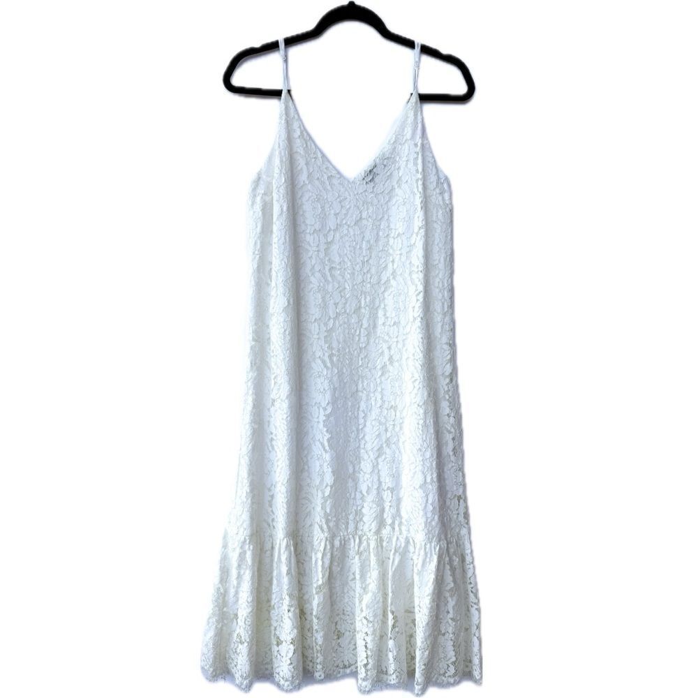 Sugar+Lips White Lace Midi Dress Ruffle Hem Medium
